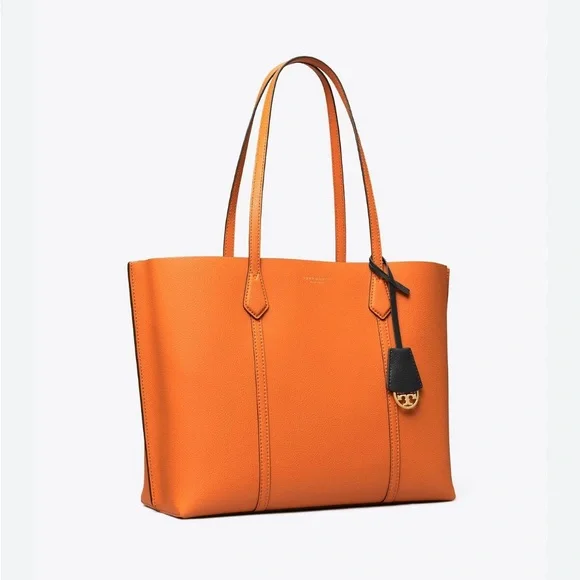 Tory Burch Perry Triple Compartment Tote Bag Canyon Orange Pebbled Leather Tote - Picture 1 of 15
